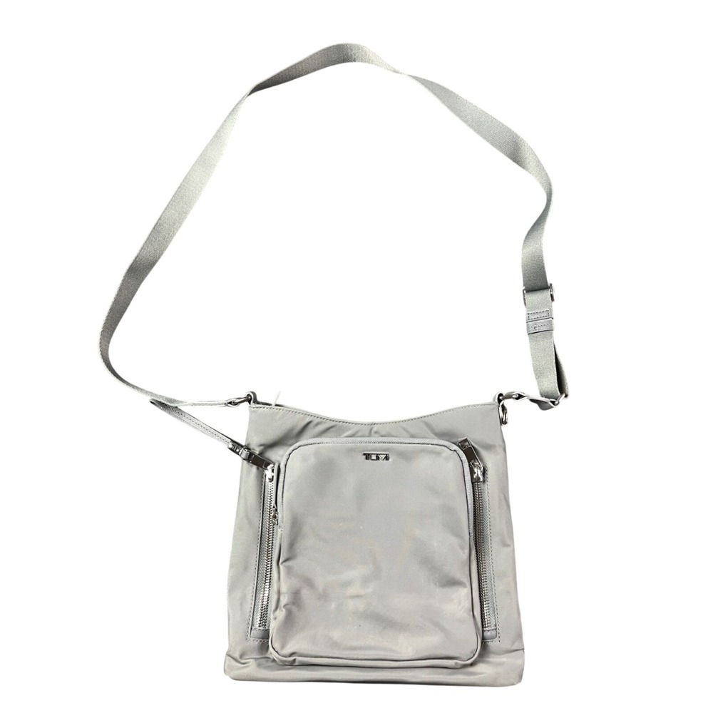 Tumi Voyageur Tyler Crossbody Bag Grey Nylon Silver Hardware Multi Pocket Zip